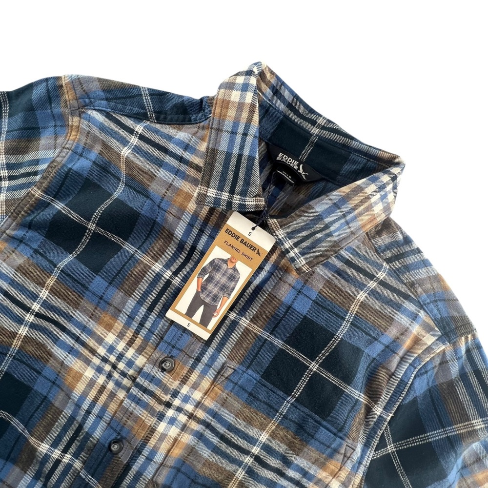 Eddie Bauer Flannel Shirt Mens S Blue Plaid Long Sleeve EB008604 New